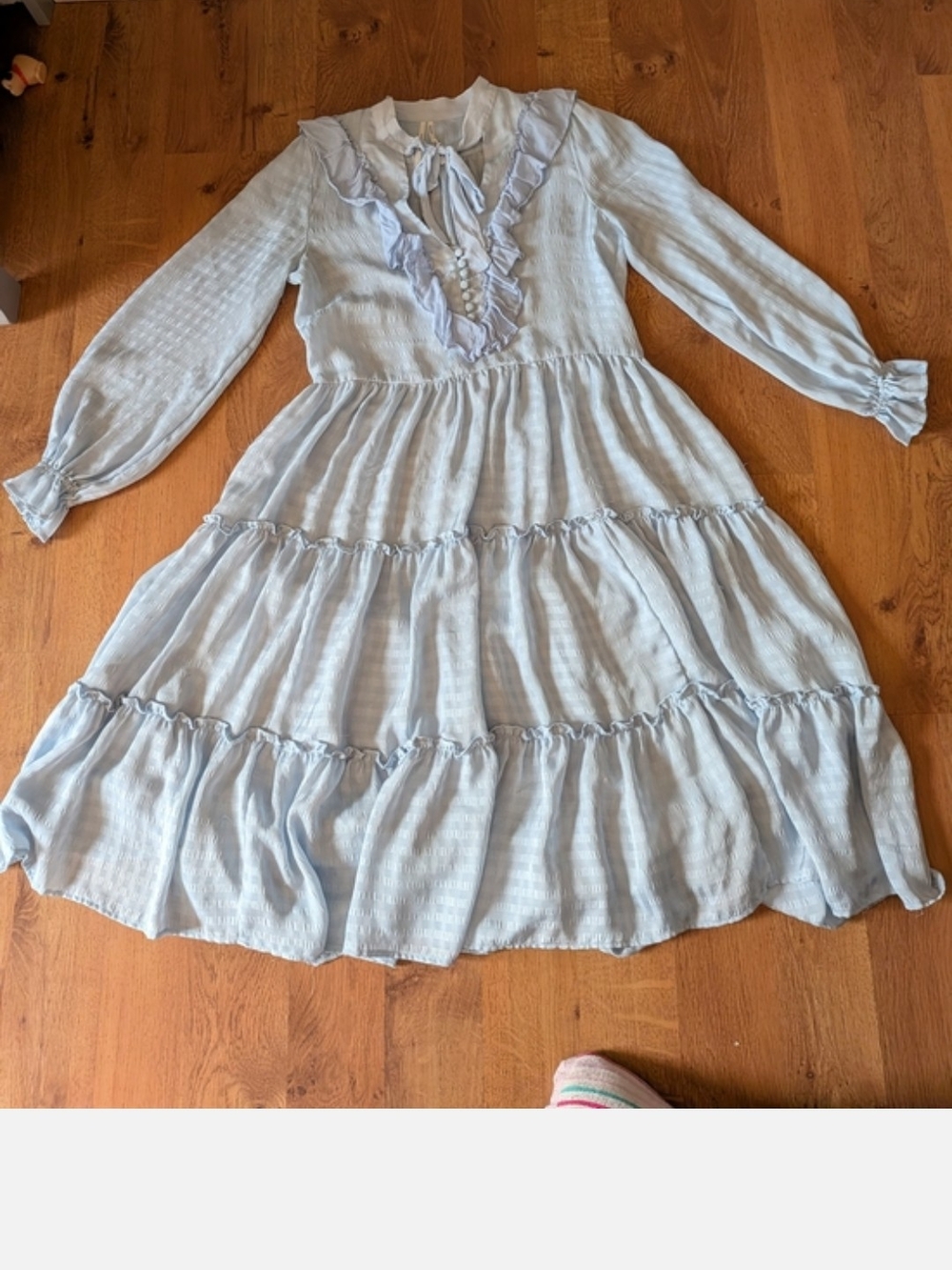 Anthropologie Pale Blue Tiered Midi Dress with Ruffle Front
